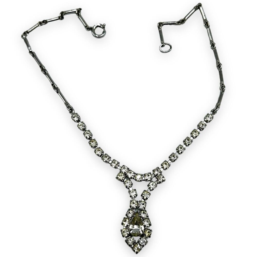 Vintage Rhinestone Choker Necklace Bridal Prom 14”